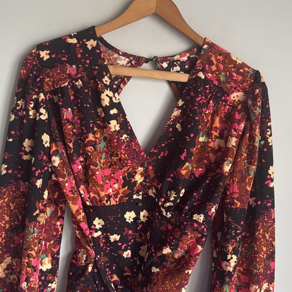 Anthropologie Balloon-Sleeve Blouse Open Back Tie Belt Top Multicolor - Picture 5 of 10